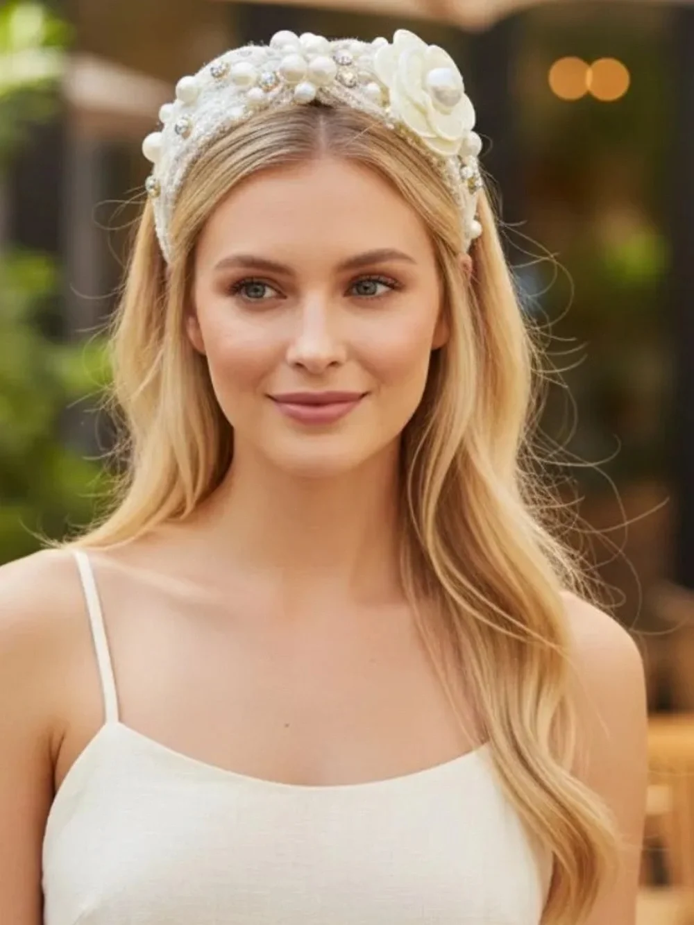 Pearl & Crystal Embellished Cream Knitted Headband